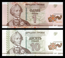 Transnistria Set 2 Billetes 1 10 Rubles Comm. 2015 Pick 52-53 SC UNC - Otros – Europa