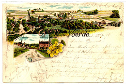 Litho Gruss Aus Voerde, 2 Bilder Mit Waisen- Und Krankenhaus, Sowie Totale, Gel. 26.3.1898 - Voerde
