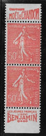 France N°199 - Paire Verticale De Carnet - Neuf **/* Sans/avec Charnière - TB - 1903-60 Säerin, Untergrund Schraffiert