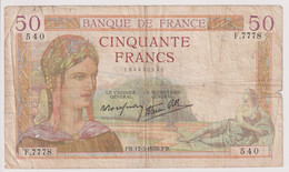 Billet 50 Francs France Cérès 17-3-1938 FB - 50 F 1934-1940 ''Cérès''