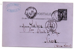 Entier CP Sur Lilas --1880--10c Type Sage--de Tonneins-47  Pour Niort--79 -cachets Niort-79  Et  Tonneins-47 - Standard Postcards & Stamped On Demand (before 1995)
