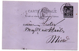 Entier CP Sur Lilas --1879--10c Type Sage--de  Cognac-16  Pour Niort--79 -cachets Niort-79  Et  Cognac-16 - Standard Postcards & Stamped On Demand (before 1995)