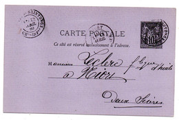 Entier CP Sur Lilas--1880--10c Type Sage--de Aulnay Saintonge -17  Pour Niort--79 - Cachets Niort-79 Et  Aulnay-17 - Standard- Und TSC-AK (vor 1995)
