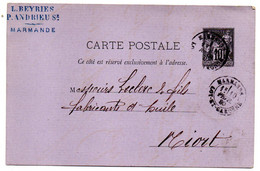 Entier CP Sur Lilas--1880--10c Type Sage--de  Marmande -47  Pour Niort--79 - Cachets Niort-79 Et  Marmande-47 - Standard Postcards & Stamped On Demand (before 1995)