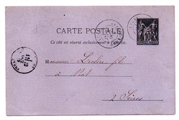 Entier CP Sur Lilas--1879--10c Type Sage--de Lezay -79  Pour Niort--79 - Cachets Niort-79 Et  Lezay-79 - Standard Postcards & Stamped On Demand (before 1995)