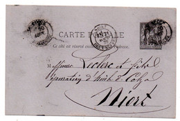 Entier CP Sur Lilas--1879--10c Type Sage--de Le Bugue -24  Pour Niort--79 - Cachets Niort-79 Et  Le Bugue-24 - Standaardpostkaarten En TSC (Voor 1995)