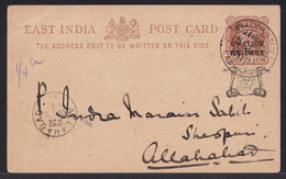 POST CARD STATIONERY EAST INDIA - 1894 - GWALIOR STATE > ALLAHABAD - Cartoline Postali