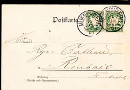 BAYERN BAVARIA Postal Stationary Private Post Card 1901 From Muenchberg To Roubaix, France With 2x 5 Pf. Stamps Added - Bavière