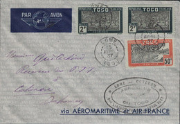 TOGO - LOME - 16-4-1937 - LETTRE AVION - 1e LIAISON POSTALE AERO CLUB DU TOGO - ENVELOPPE AEROMARITIME. - Cartas & Documentos