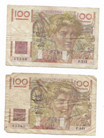 2 BILLETS 100 F JEUNE PAYSAN Alpha F.212 Et P.449 - 100 F 1945-1954 ''Jeune Paysan''