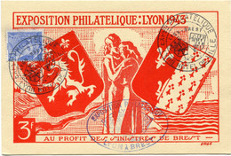 FRANCE CARTE POSTALE DE L'EXPOSITION PHILATELIQUE LYON 1943 AU PROFIT DES SINISTRES DE BREST AVEC CACHET EXPon ......... - 1938-42 Mercurius