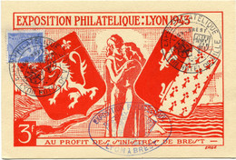 FRANCE CARTE POSTALE DE L'EXPOSITION PHILATELIQUE LYON 1943 AU PROFIT DES SINISTRES DE BREST AVEC CACHET EXPon ......... - 1938-42 Mercurio