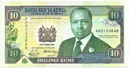 Kenya - 10 Shillings - 14.10.1989 - Pick 24.a - Unc. - Serie AA - President Daniel Toroitich Arap Moi - Kenya