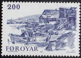 Faroe Islands 1981 MNH Sc #62 200o Sketch Of Old Torshavn By Ingalzur Reyni - Islas Faeroes
