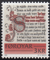 Faroe Islands 1981 MNH Sc #67 3k Sheep Letter Excerpt Historic Writings - Islas Faeroes
