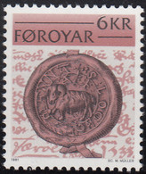 Faroe Islands 1981 MNH Sc #68 6k Seal And Text Historic Writings - Islas Faeroes
