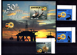 ANGOLA  2010  MNH  -  " FORAGE PETROL / 50e ANNIVERSAIRE OPEP " - 3 VAL. + 1 BLOC - Angola