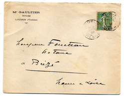 1908--lettre De LOUDUN-86 Pour BREZE-49-type Semeuse Lignée-personnalisée  Me Gaultier--notaire.......cachets - 1877-1920: Semi Modern Period