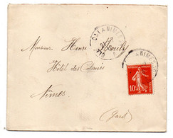 1910--lettre  Pour NIMES - 30 --type Semeuse --cachet Ambulant   " Clermont à Nîmes " - 1877-1920: Semi Modern Period