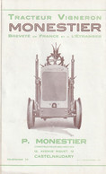 Tracteur Vigneron Monestier Depliant P . MONASTIER 12 AVENUE RIQUET CASTELNAUDARY 1910 - Pubblicitari
