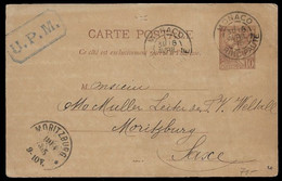 1895, 16 AVRIL -  MONACO - ENTIER 10C Mi. P6 A MORITZBURG, SAXE, ALLEMAGNE - Postwaardestukken