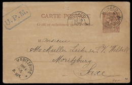 1895, 16 AVRIL -  MONACO - ENTIER 10C Mi. P6 A MORITZBURG, SAXE, ALLEMAGNE - Postal Stationery