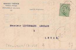 NOODSTEMPEL : PK PZ (B) 137 AFGESTEMPELD MET Achthoekstempel "PERUWELZ / 12.VI.19 / CAISSE" Naar LEUZE - Fortune Cancels (1919)