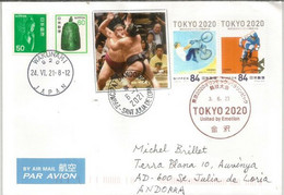 TOKYO 2020 (UNITED BY EMOTION),stamps Issued 2021, On Letter From Tokyo, Sent To Andorra, With Local Arrival Postmark. - Zomer 2020: Tokio