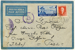 Albania 1941 Posta Aerea Militare Tirana - Pisa, Lettera Del Ministro Dell'Agricoltura Tassinari (Vedi Contenuto) - Albania