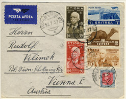 AOI 1937 Splendida Posta Area Militare Addis Abeba-Vienna Esacolore, Tre Etiopia, Tre Eritrea, Firmata A. Diena - Afrique Orientale Italienne