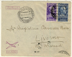 AOI 1939 PA Lettera Privata Massaua-Livorno Affrancata Con Il C. 50 Violetto N. 10 E Il N. 13 L. 1,25 Azzurro Scuro - Africa Orientale Italiana