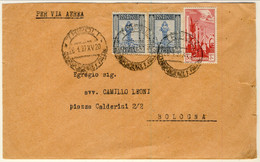 Libia 1937, Lettera PA  Tripoli - Bologna Affrancata Con Due N. 49 C. 25 E Un Tripolitania PA N. 9 Cent 50 Carminio - Tripolitaine