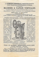 Publicité Machines à Vapeur Verticales Et Horizontales J. Hermann-Lachapelle, Faubourg Poissonnière, Paris - Autres Appareils