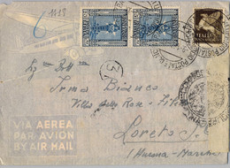 1942 LIBIA  ITALIANA , CORREO AÉREO , BANDA Y MARCA DE CENSURA , " UFFICIO POSTALE CONCENTRAMENTO " CIRC. A LORETO - Libia