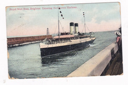 Rare CPA Coul. Brighton (Sussex), Newhaven Harbour, Royal Mail Boat, 1918 (?) - Brighton