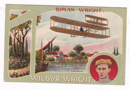Rare CPA Ill. Coul. Art Nouveau, Wilbur Wright, Biplan Wright, éd. A. Mellone, Cambrai, Chicorée Téka - Airmen, Fliers