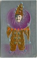Ilustrated Postcard Art Embossed Portrait Little Girl Clown Uruguay Stamp - Portretten