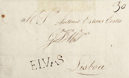 1809 Portugal Pré-Filatelia ELV 3 «ELVAS» Sépia - ...-1853 Prephilately