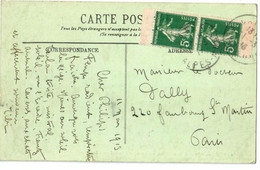 CANNES Alpes Maritimes Carte Postale Semeuse 5 C Vert Yv 137e Paire De Carnet Ob 11 3 1913 - Covers & Documents