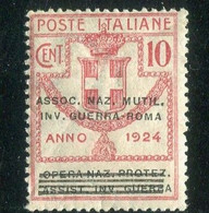 REGNO 1924 ENTI PARASTATALI ASS. MUT. INVAL. GUERRA ROMA SOP.TI 10 C.** MNH - Franchise