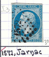 FRANCE Classique: Le Y&T 14A, Obl. PC 1572 (Jarnac, Ind.3), CHARENTE - 1853-1860 Napoléon III