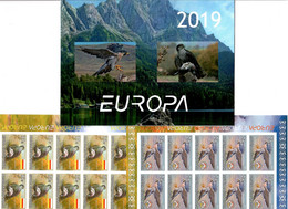 South Ossetia . EUROPA 2019. National Birds. (Arms,Flag) .Imperf Booklet. 2 M/S Of 10 - 2019