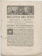 Malte,Malta, Relation  Fêtes Données à Malte Pour  Naissance  Louis Joseph, Duc De Bourgogne,Parisio,Timbrune-Valen 1752 - Historical Documents
