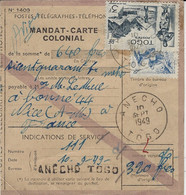 1949- MANDAT-CARTE  D'ANECHO     -taxe 9 F. - - Cartas & Documentos