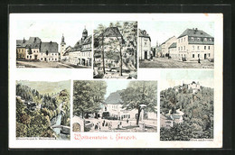 AK Wolkenstein I. Erzgeb., Markt, Amtsgericht, Restaurant Schloss Keller - Wolkenstein
