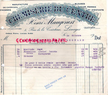 87- LIMOGES- FACTURE HENRI MAUGENEST - MANUFACTURE CHEMISE- CHEMISERIE DU CENTRE- 5 RUE DE LA COURTINE - Textile & Clothing