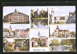 AK Glauchau I. Sa., Schloss Hinterglauchau, Kirche, Markt - Glauchau