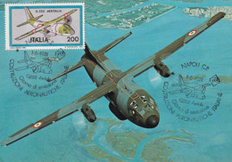 A10838- AERITALIA, WAR AIRPLANE G222, AERONAUTIC CONSTRUCTION, 1981 NAPOLI ITALIA USED STAMP POSTCARD - Montgolfier