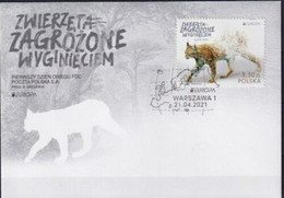Poland 2021 Europa CEPT, Fauna, Lynx, Endangered Wildlife FDC - Raubkatzen