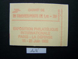 2154-C1a CONF. 8 CARNET DATE DU 26.8.?? FERME 20 TIMBRES SABINE DE GANDON 1,40 VERT PHILEXFRANCE 82 - Modernes : 1959-...